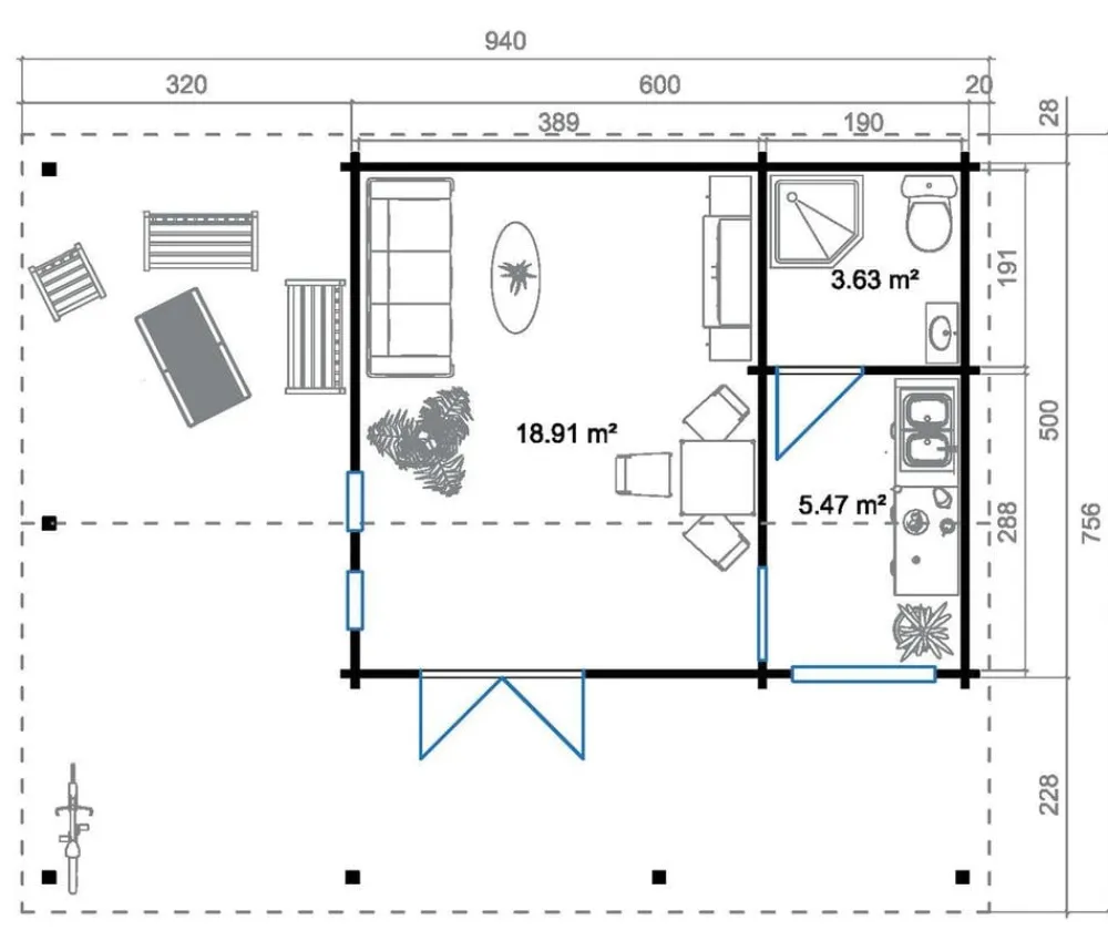 Lasita Maja Ferienhaus Blue Nile, ca. B940/H333,2/T756 cm Natur Outlet
