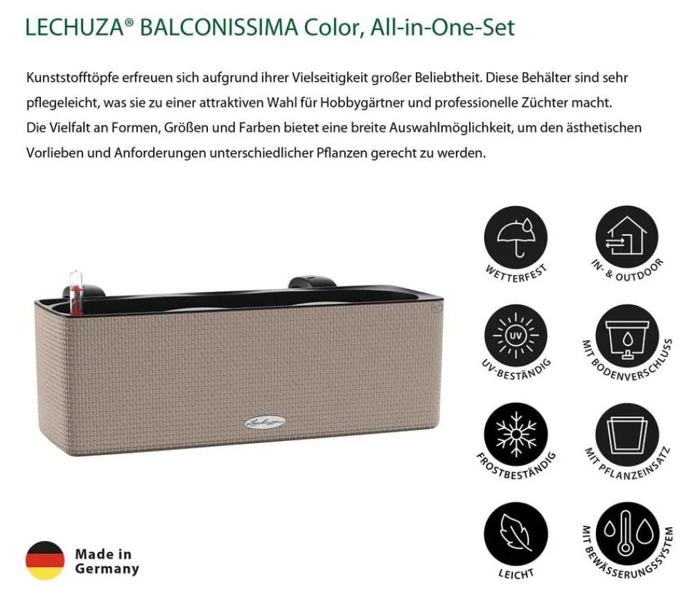 LECHUZA® Lechuza Pflanzgefäße & Töpfe - BALCONISSIMA Color, All-in-One-Set, ca. B40/H14/T14 cm Hellbraun