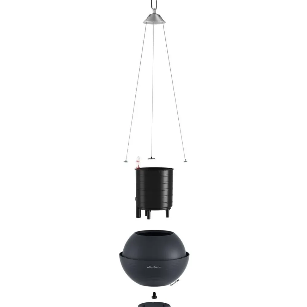 LECHUZA® Lechuza Pflanzgefäße & Töpfe|Blumenampeln & -Schalen - BOLA Color, All-in-One Set Dunkelgrau