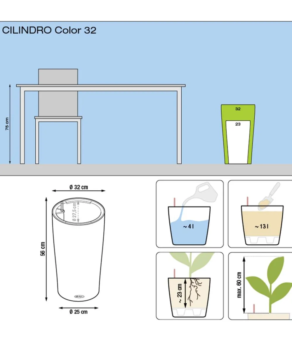 LECHUZA® Lechuza Tischgefäße|Lechuza Pflanzgefäße & Töpfe > CILINDRO Color, All-in-One Set