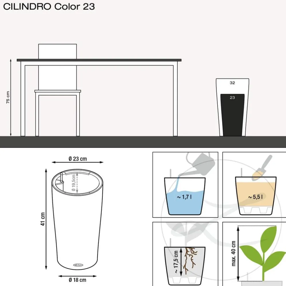 LECHUZA® CILINDRO Color, All-in-One Set Hellbraun Best
