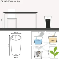 LECHUZA® Lechuza Tischgefäße|Lechuza Pflanzgefäße & Töpfe - CILINDRO Color, All-in-One Set Dunkelgrau