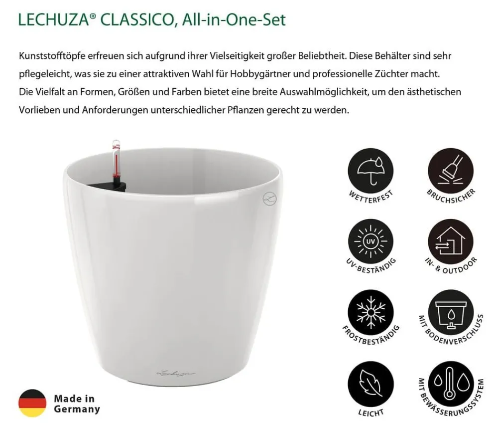 LECHUZA® Lechuza Pflanzgefäße & Töpfe|Lechuza Tischgefäße - CLASSICO, All-in-One-Set Weiß