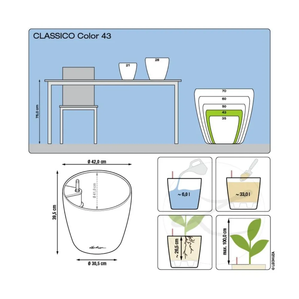 LECHUZA® CLASSICO Color, All-in-One-Set Braun