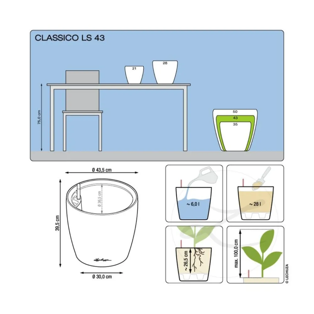 LECHUZA® Lechuza Pflanzgefäße & Töpfe|Lechuza Tischgefäße > CLASSICO LS, All-in-One-Set