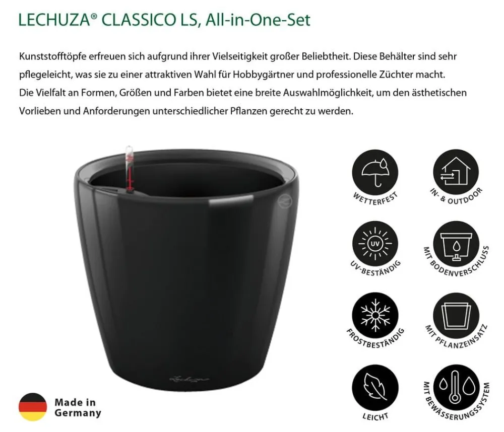LECHUZA® CLASSICO LS, All-in-One-Set Schwarz New