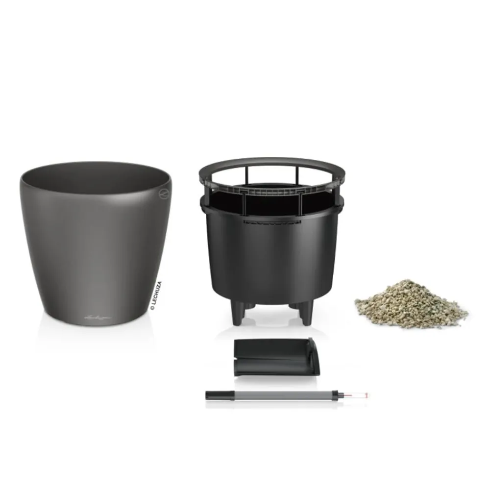 LECHUZA® Lechuza Pflanzgefäße & Töpfe|Lechuza Tischgefäße - CLASSICO LS, All-in-One-Set Dunkelgrau