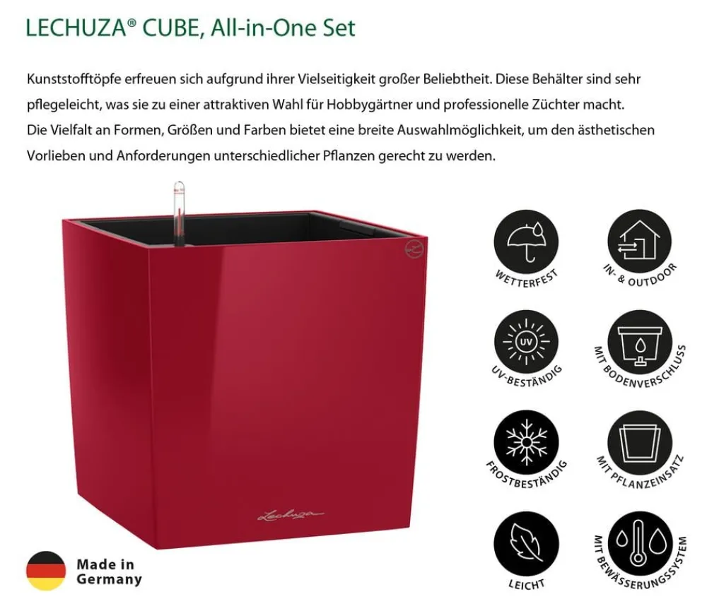 LECHUZA® CUBE, All-in-One Set Dunkelrot Best