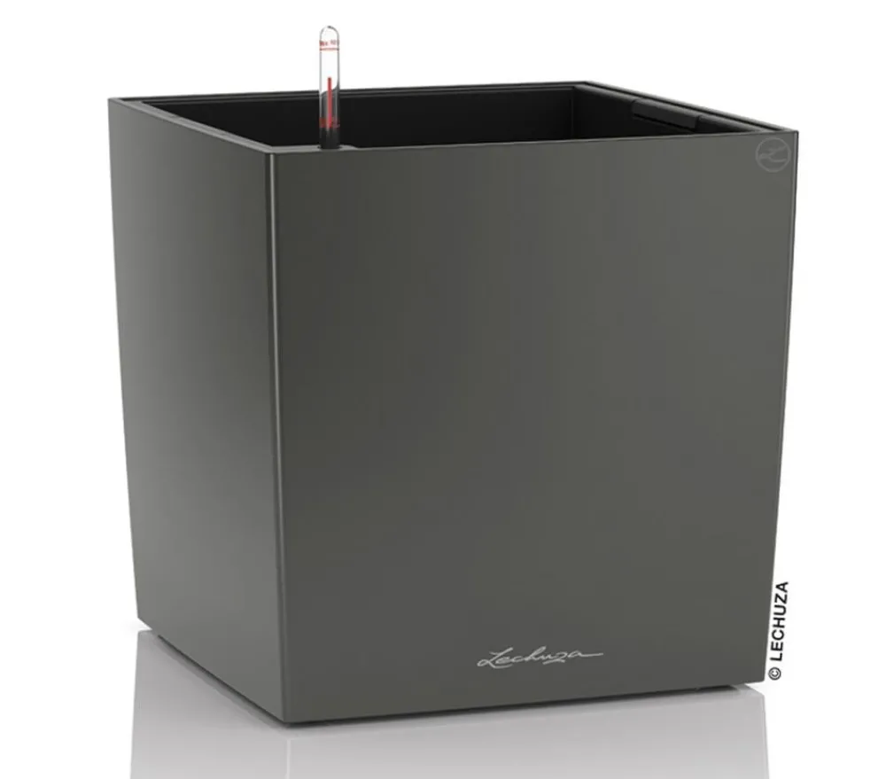 LECHUZA® Lechuza Tischgefäße|Lechuza Pflanzgefäße & Töpfe - CUBE, All-in-One Set Dunkelgrau