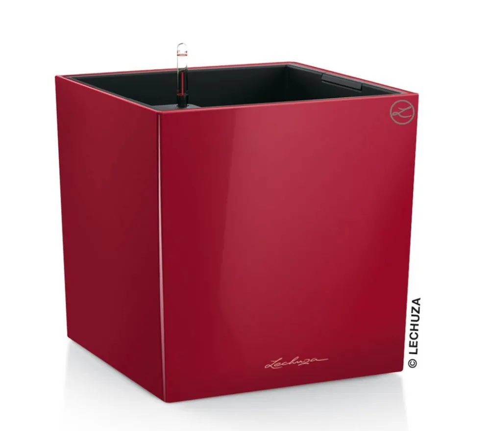 LECHUZA® Lechuza Tischgefäße|Lechuza Pflanzgefäße & Töpfe - CUBE, All-in-One Set Dunkelrot