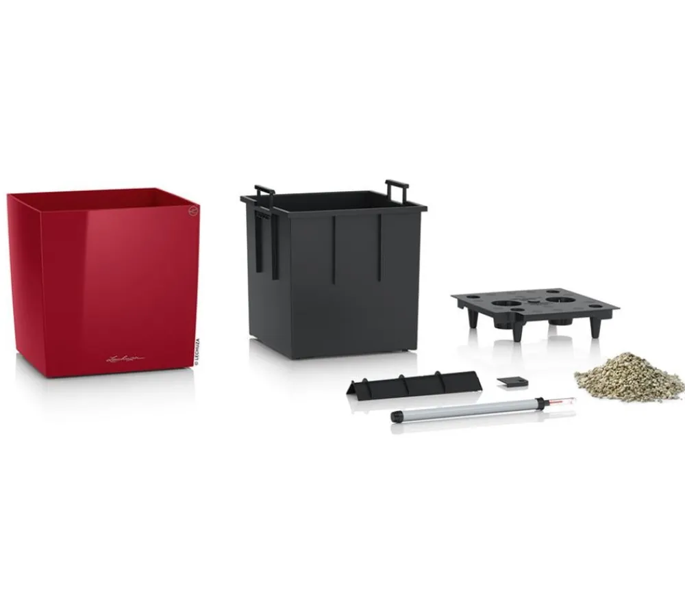 LECHUZA® Lechuza Tischgefäße|Lechuza Pflanzgefäße & Töpfe - CUBE, All-in-One Set Dunkelrot