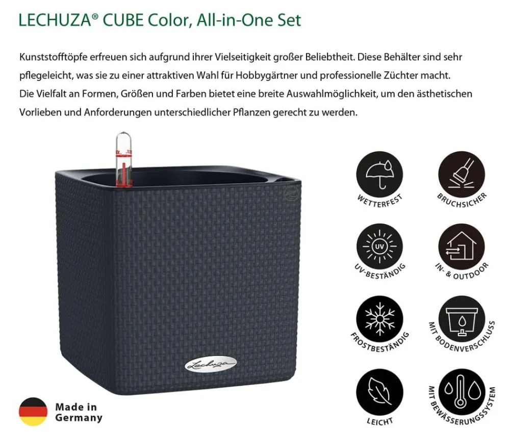 LECHUZA® CUBE Color, All-in-One Set Dunkelgrau Discount
