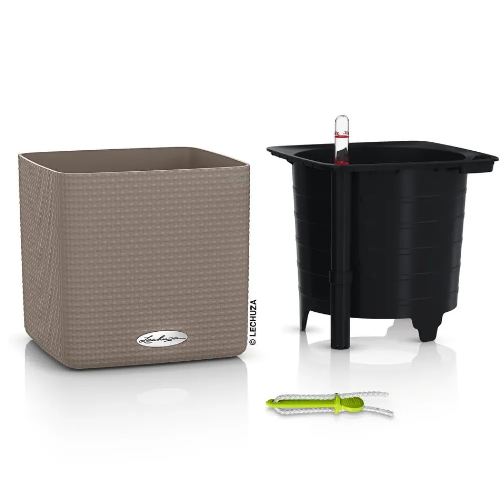 LECHUZA® Lechuza Tischgefäße|Lechuza Pflanzgefäße & Töpfe - CUBE Color, All-in-One Set Hellbraun