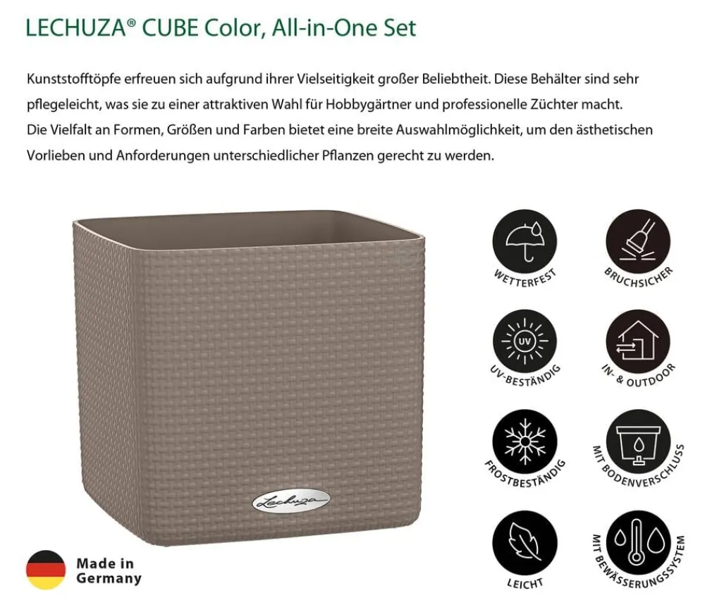 LECHUZA® Lechuza Tischgefäße|Lechuza Pflanzgefäße & Töpfe - CUBE Color, All-in-One Set Hellbraun