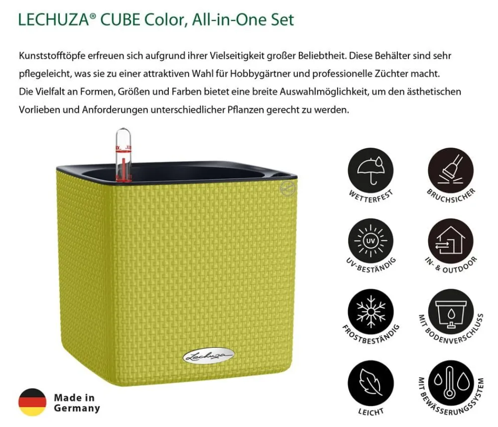 LECHUZA® Lechuza Tischgefäße|Lechuza Pflanzgefäße & Töpfe - CUBE Color, All-in-One Set Lemon