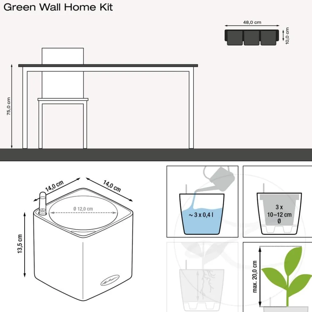 LECHUZA® Lechuza Pflanzgefäße & Töpfe > CUBE Color Green Wall Home Kit, ca. B48/H14/T15 cm