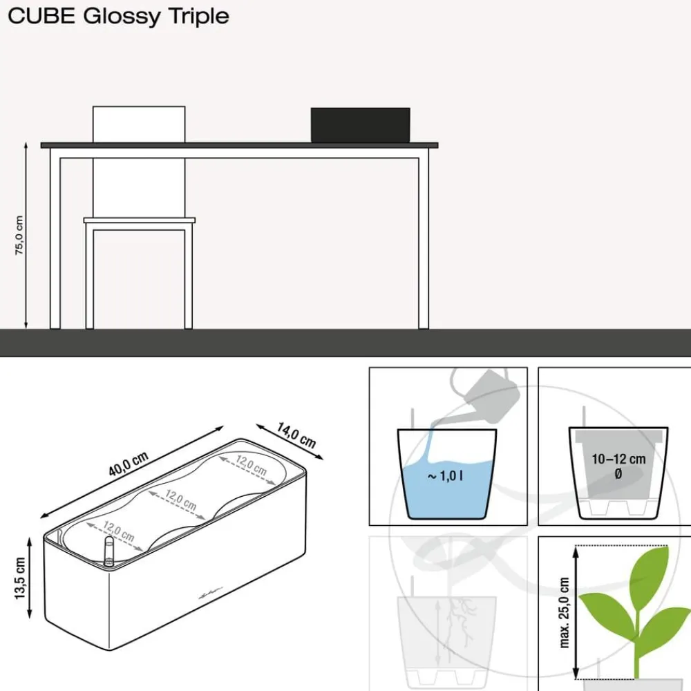 LECHUZA® CUBE Glossy Triple, All-in-One Set, 40 cm Weiß Online