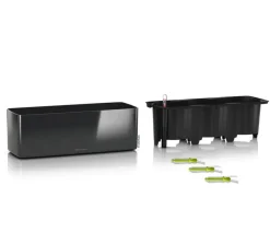 LECHUZA® Lechuza Pflanzgefäße & Töpfe - CUBE Glossy Triple, All-in-One Set, 40 cm Dunkelgrau