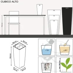 LECHUZA® Lechuza Pflanzgefäße & Töpfe - CUBICO ALTO, All-in-One-Set, ca. B40/H105/T40 cm Dunkelgrau