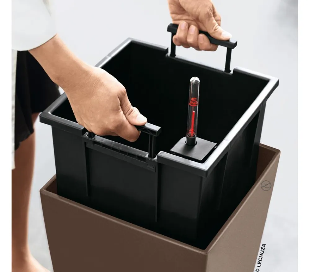 LECHUZA® Lechuza Pflanzgefäße & Töpfe|Blumentöpfe & Übertöpfe - CUBICO Color, All-in-One-Set Hellbraun