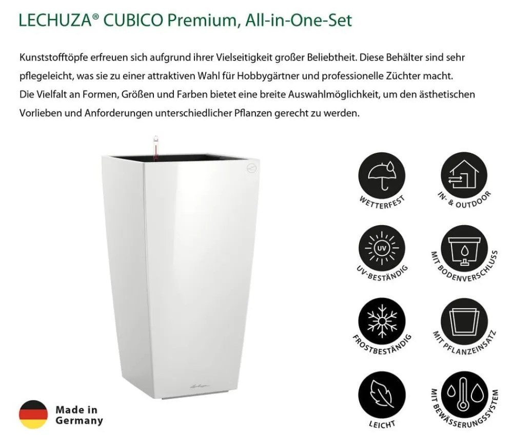 LECHUZA® CUBICO Premium, All-in-One-Set Weiß Hot