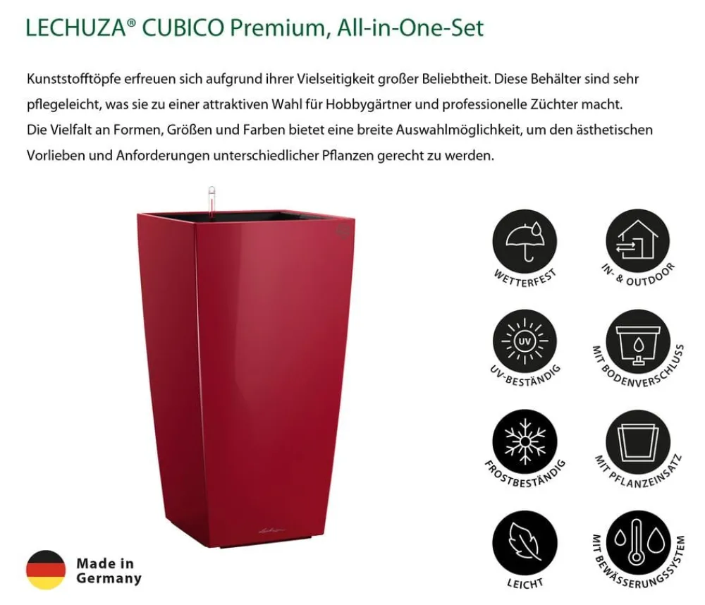 LECHUZA® CUBICO Premium, All-in-One-Set Dunkelrot Best
