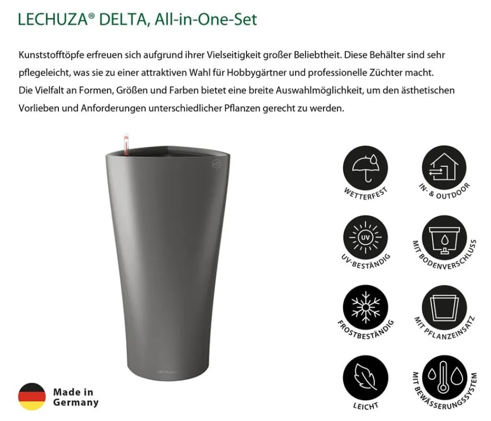 LECHUZA® DELTA, All-in-One-Set Dunkelgrau