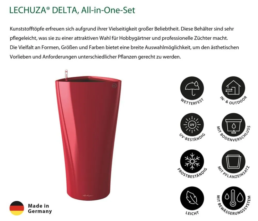 LECHUZA® Lechuza Pflanzgefäße & Töpfe|Blumentöpfe & Übertöpfe - DELTA, All-in-One-Set Dunkelrot