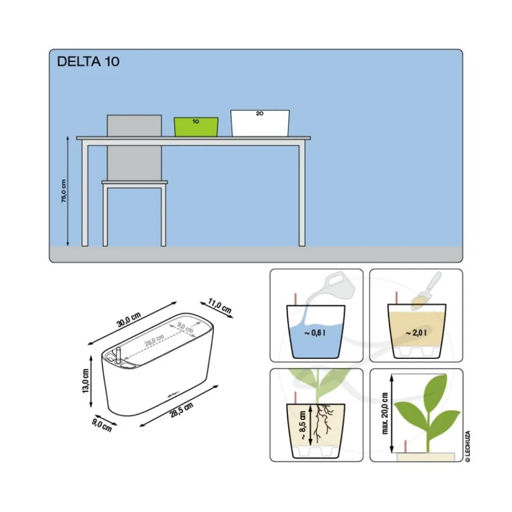 LECHUZA® DELTA, All-in-One-Set, hochglanz Dunkelgrau Clearance