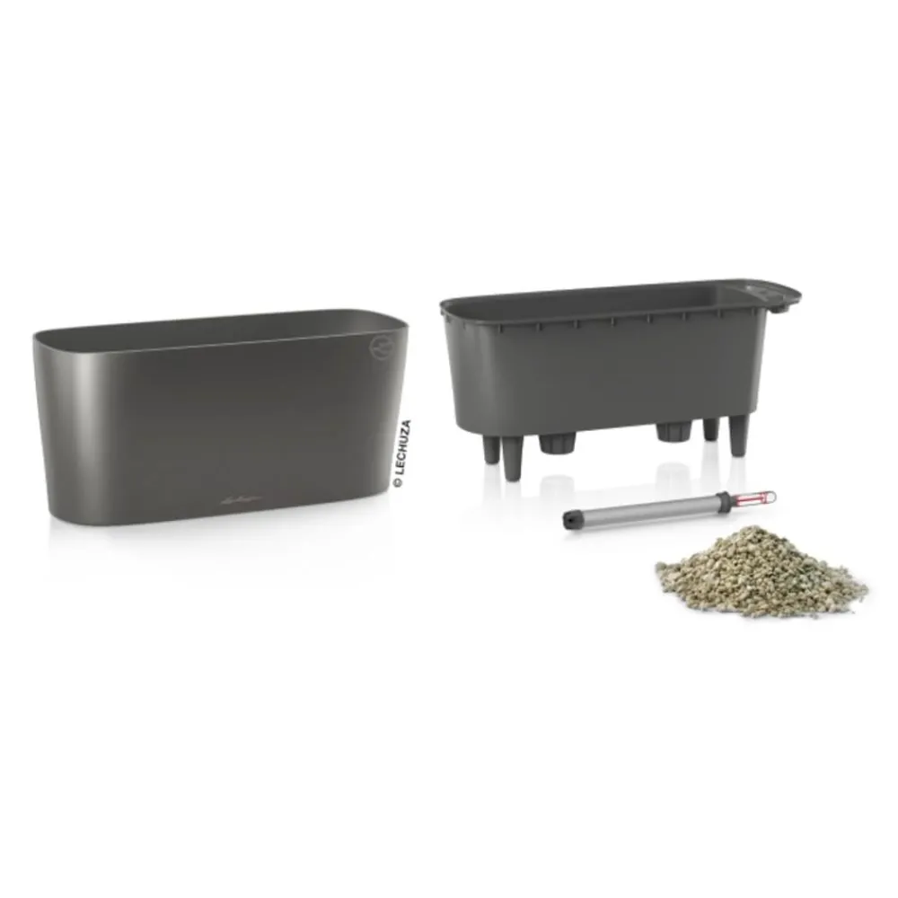 LECHUZA® DELTA, All-in-One-Set, hochglanz Dunkelgrau Clearance