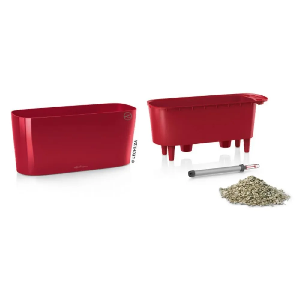 LECHUZA® Lechuza Pflanzgefäße & Töpfe|Pflanzkübel & Blumenkästen - DELTA, All-in-One-Set, hochglanz Dunkelrot
