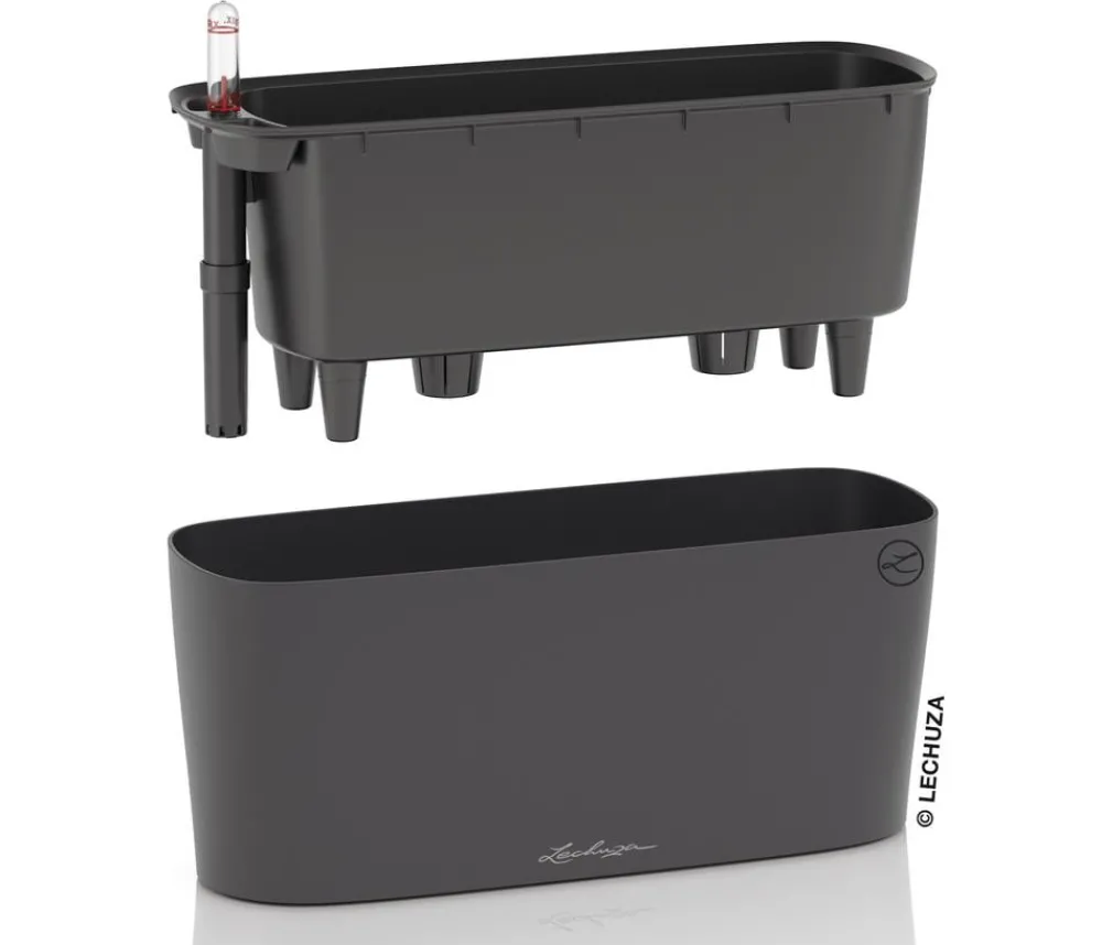 LECHUZA® Lechuza Tischgefäße|Lechuza Pflanzgefäße & Töpfe - DELTA, All-in-One-Set, matt Dunkelgrau