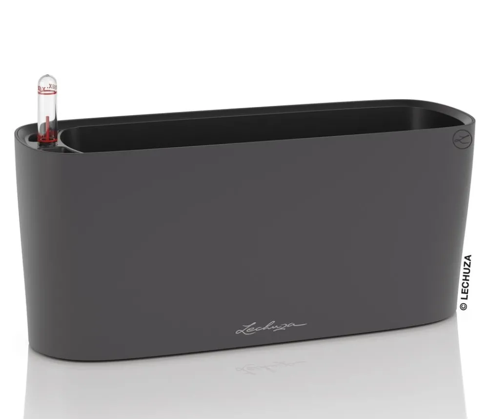 LECHUZA® Lechuza Tischgefäße|Lechuza Pflanzgefäße & Töpfe - DELTA, All-in-One-Set, matt Dunkelgrau