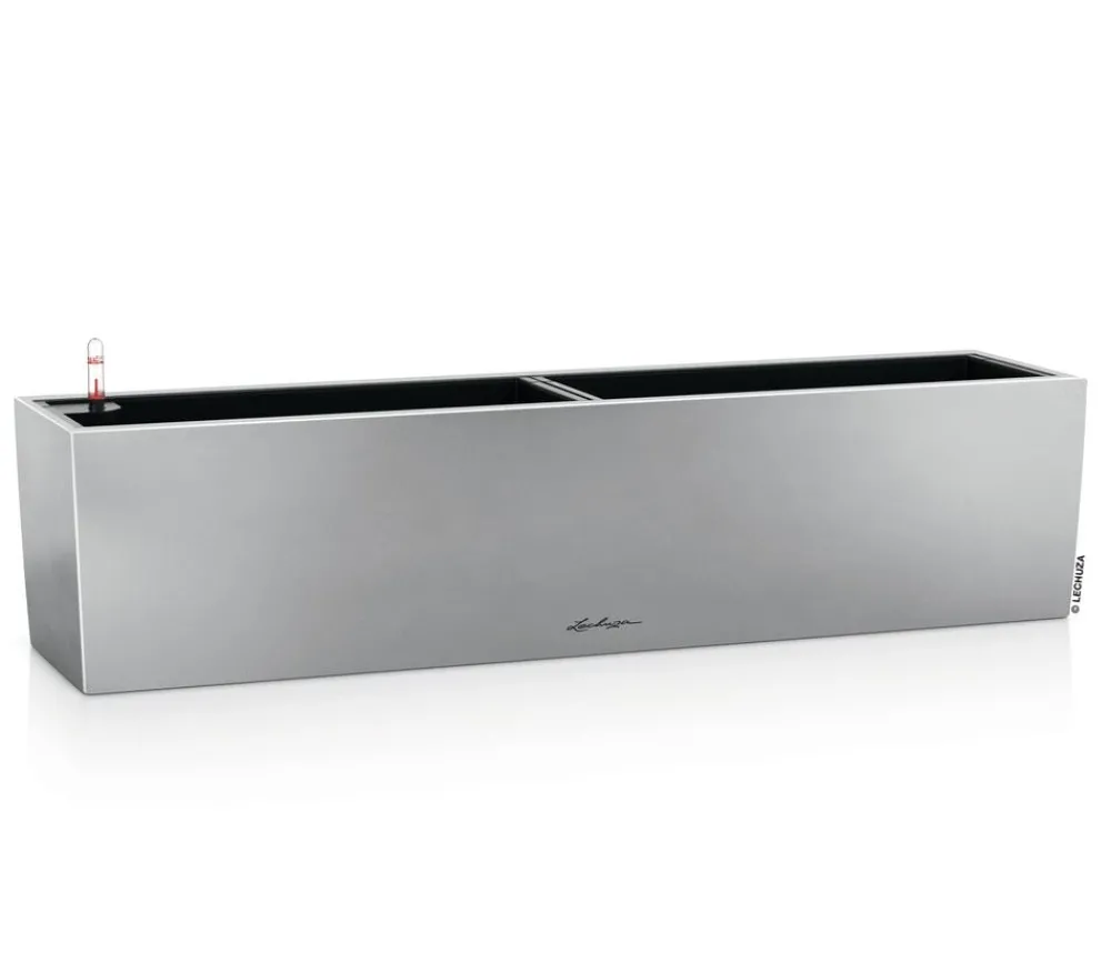 LECHUZA® Pflanzkübel & Blumenkästen|Lechuza Pflanzgefäße & Töpfe - Edelstahl-Kasten Balconcera Steel, rechteckig Hellgrau