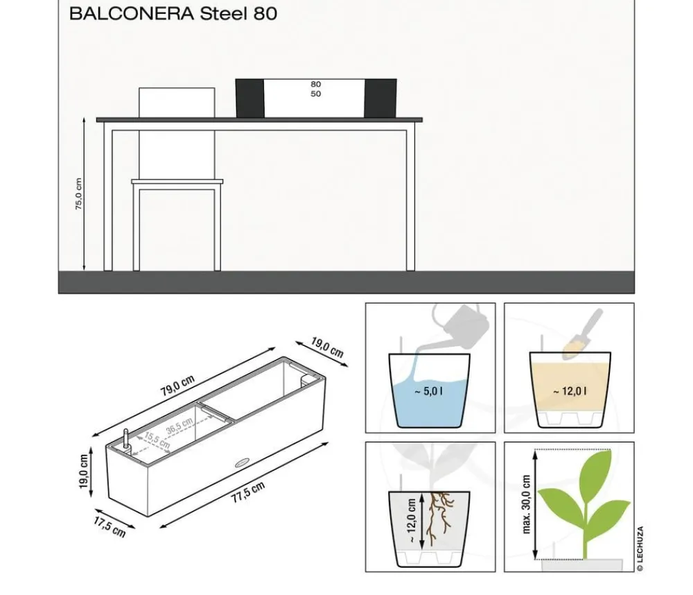 LECHUZA® Pflanzkübel & Blumenkästen|Lechuza Pflanzgefäße & Töpfe - Edelstahl-Kasten Balconcera Steel, rechteckig Hellgrau