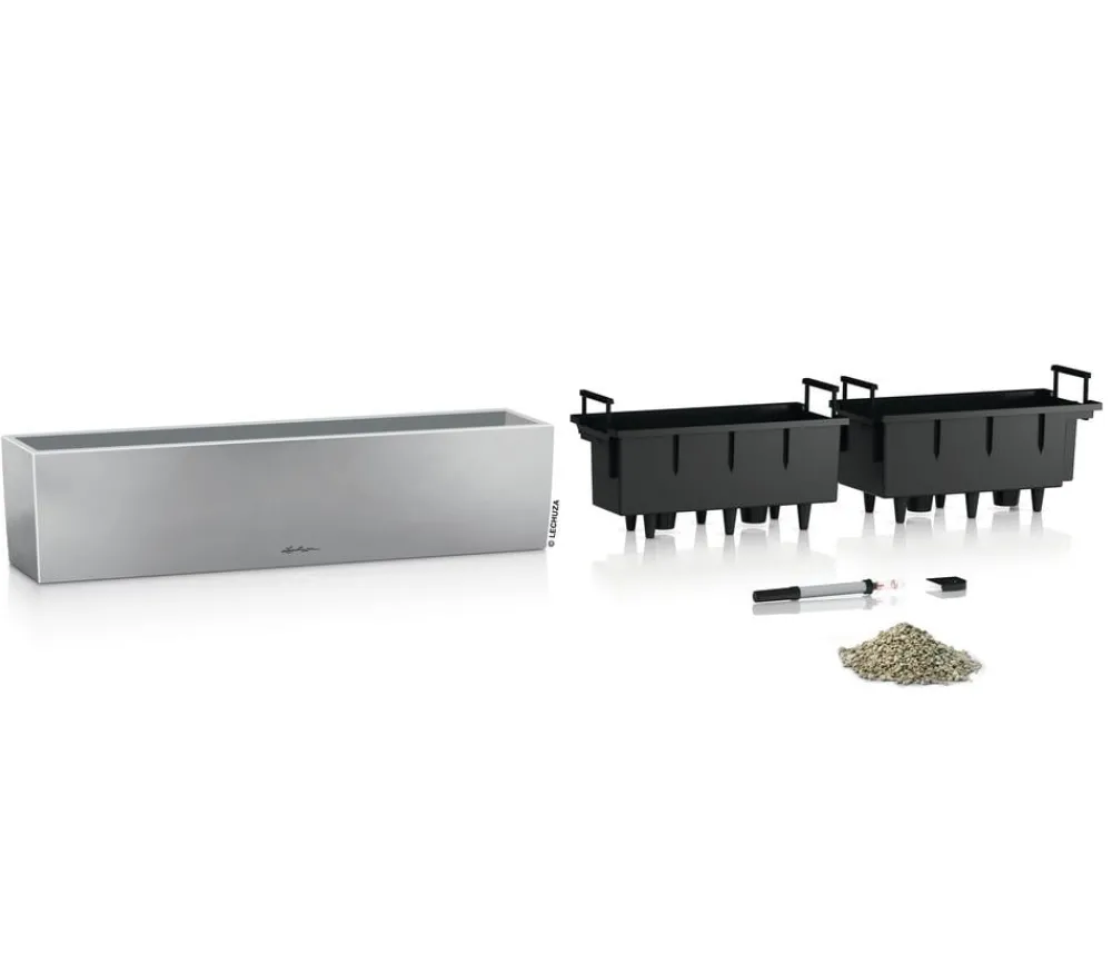 LECHUZA® Pflanzkübel & Blumenkästen|Lechuza Pflanzgefäße & Töpfe - Edelstahl-Kasten Balconcera Steel, rechteckig Hellgrau