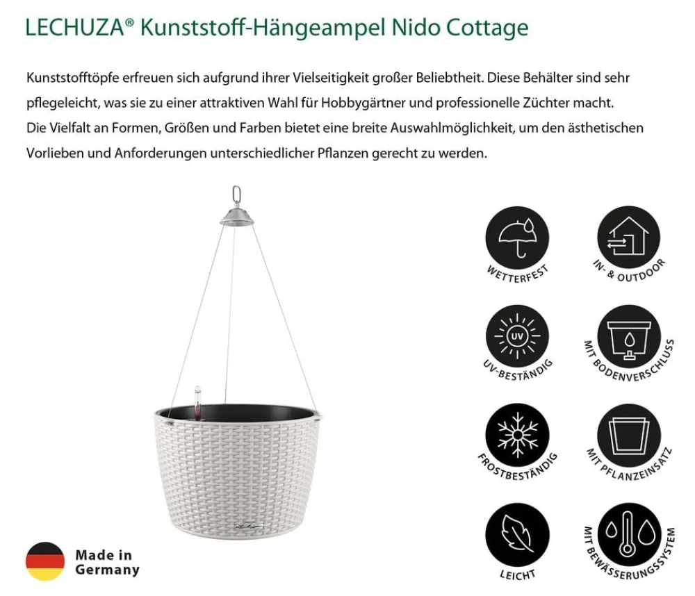 LECHUZA® Lechuza Pflanzgefäße & Töpfe > Kunststoff-Hängeampel Nido Cottage inkl. Pflanzeinsatz, rund, ca. Ø36,3/H24,2 cm