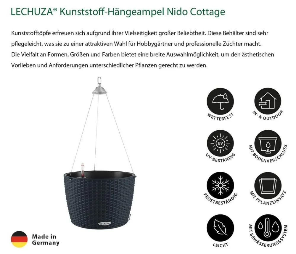 LECHUZA® Lechuza Pflanzgefäße & Töpfe > Kunststoff-Hängeampel Nido Cottage inkl. Pflanzeinsatz, rund, ca. Ø36,3/H24,2 cm