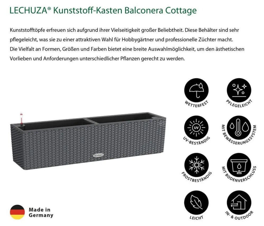 LECHUZA® Kunststoff-Kasten Balconera Cottage, rechteckig Dunkelgrau