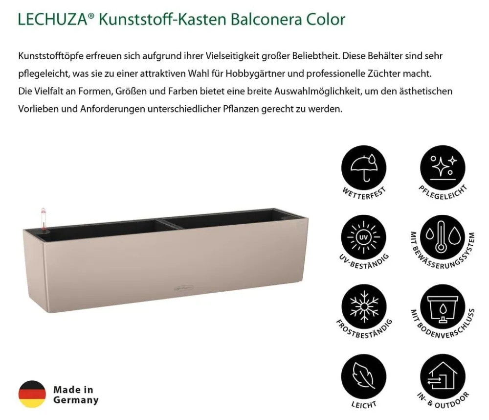 LECHUZA® Kunststoff-Kasten Balconera Color, rechteckig Hellbraun New