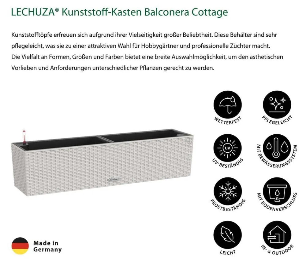 LECHUZA® Pflanzkübel & Blumenkästen|Lechuza Pflanzgefäße & Töpfe - Kunststoff-Kasten Balconera Cottage, rechteckig Hellgrau
