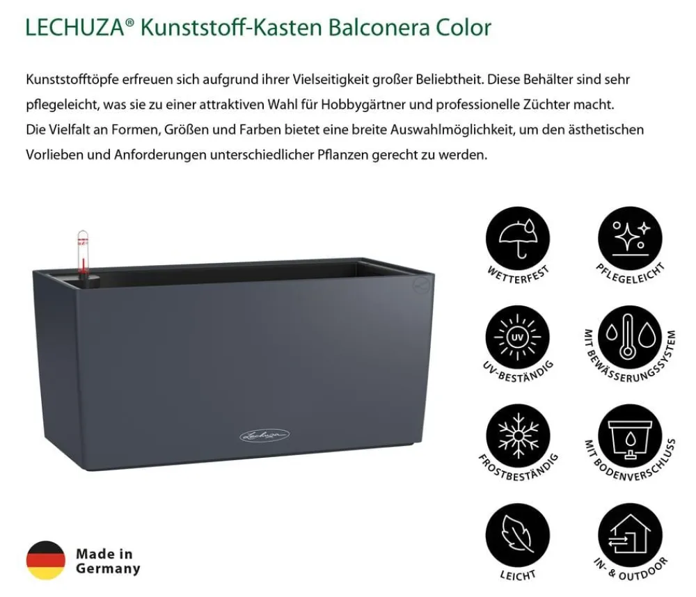 LECHUZA® Kunststoff-Kasten Balconera Color, rechteckig Dunkelgrau
