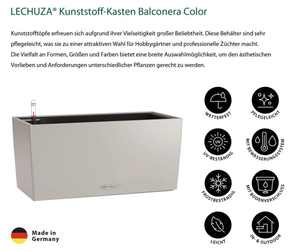 LECHUZA® Pflanzkübel & Blumenkästen|Lechuza Pflanzgefäße & Töpfe - Kunststoff-Kasten Balconera Color, rechteckig Hellgrau