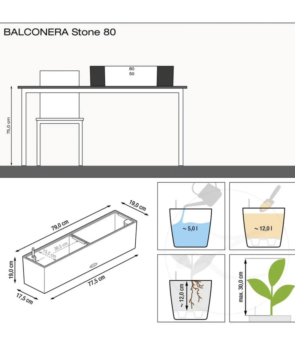 LECHUZA® Kunststoff-Kasten Balconera Stone, rechteckig Beige Best