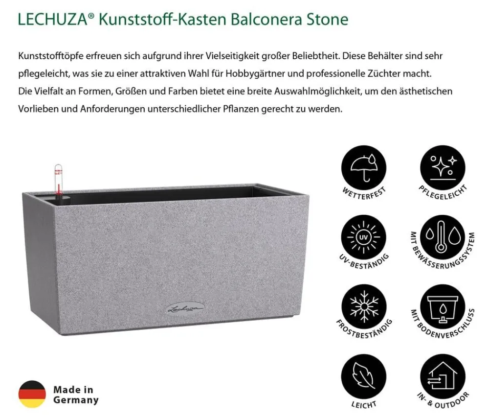 LECHUZA® Kunststoff-Kasten Balconera Stone, rechteckig Grau Outlet