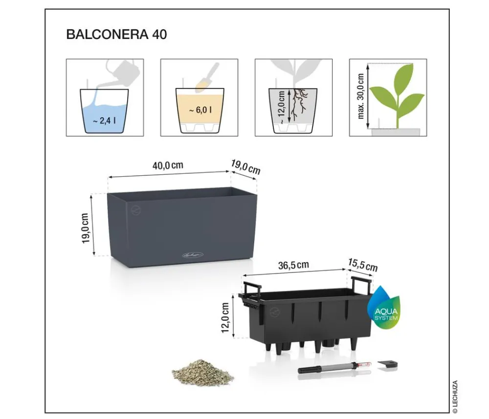 LECHUZA® Kunststoff-Kasten Balconera Stone, rechteckig Grau Outlet