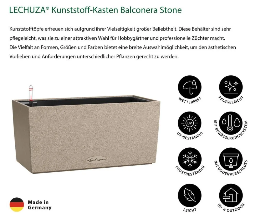 LECHUZA® Kunststoff-Kasten Balconera Stone, rechteckig Beige Discount