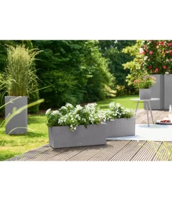 LECHUZA® Pflanzkübel & Blumenkästen|Lechuza Pflanzgefäße & Töpfe - Kunststoff-Kasten Balconera Stone, rechteckig Grau