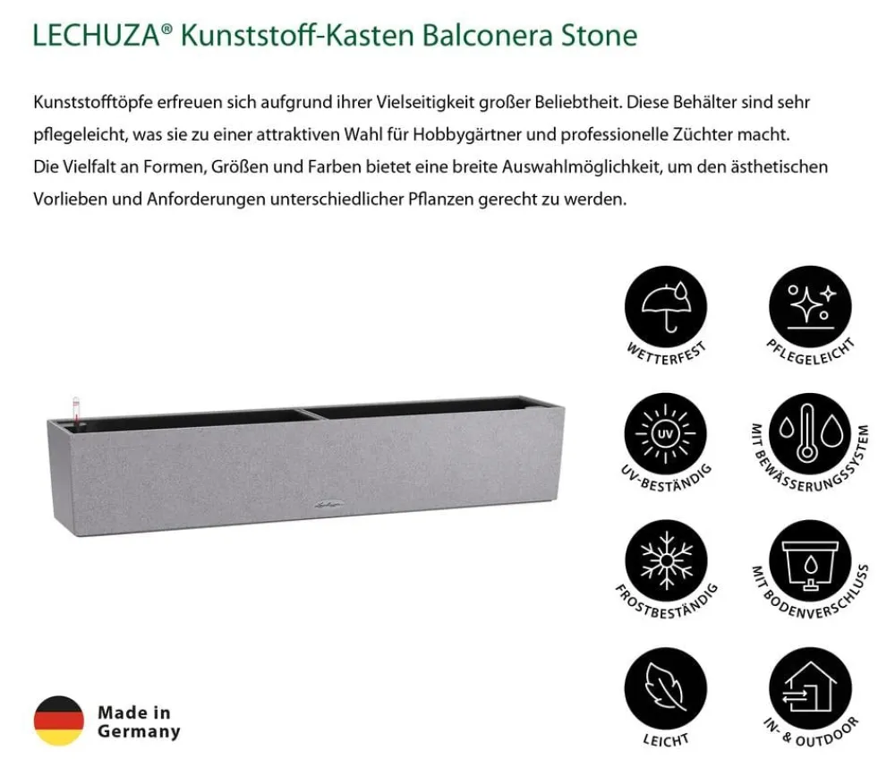 LECHUZA® Pflanzkübel & Blumenkästen|Lechuza Pflanzgefäße & Töpfe - Kunststoff-Kasten Balconera Stone, rechteckig Grau