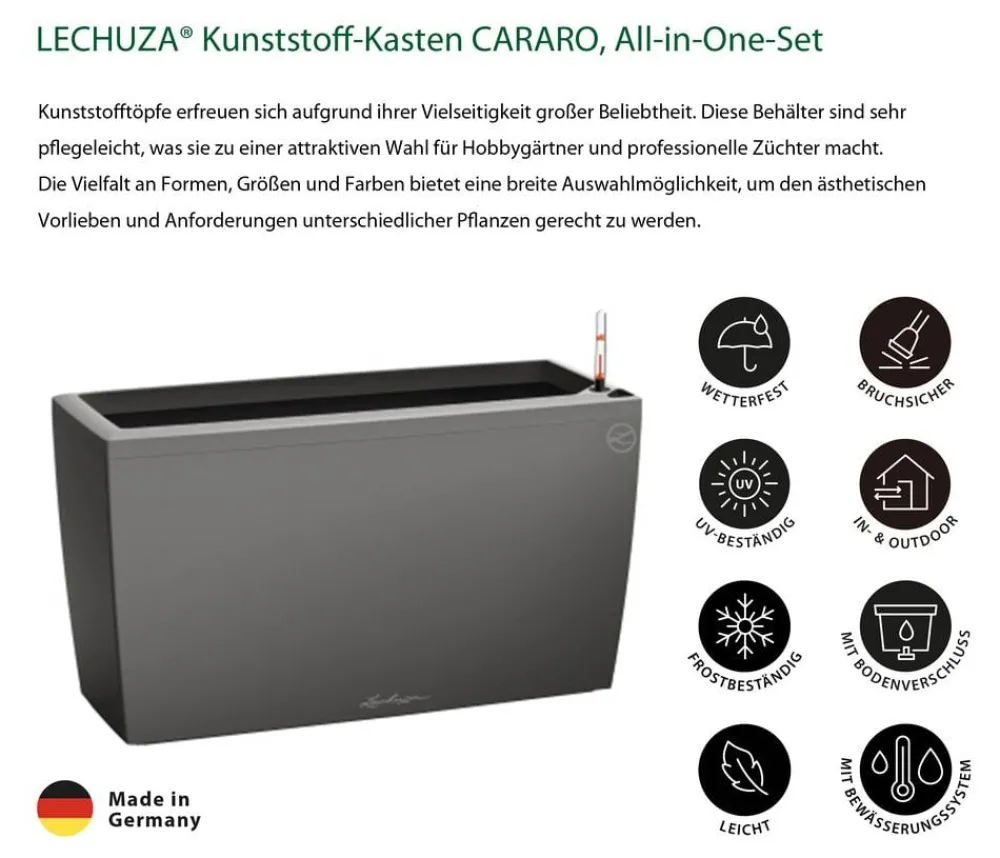 LECHUZA® Pflanzkübel & Blumenkästen|Lechuza Pflanzgefäße & Töpfe > Kunststoff-Kasten CARARO All-in-One-Set, rechteckig, ca. B75/H43/T30 cm